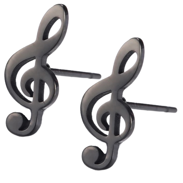 Treble Clef Stud Earrings - Black