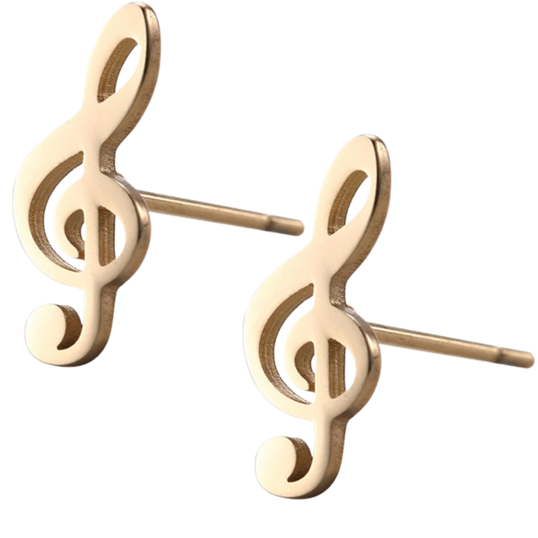 Treble Clef Stud Earrings - Gold