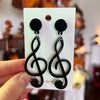 Treble Clef Acrylic Earrings - Black