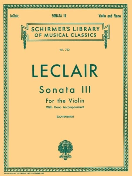Leclair, Sonata in D Op. 9 No. 3 for Violin and Piano (Schirmer)