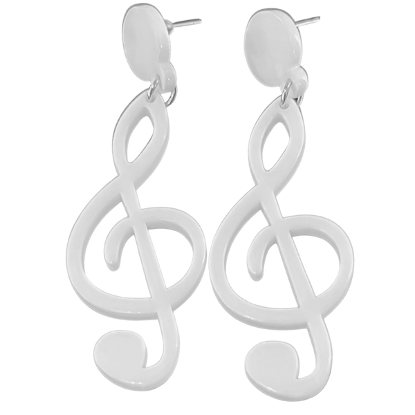 Treble Clef Acrylic Earrings - White