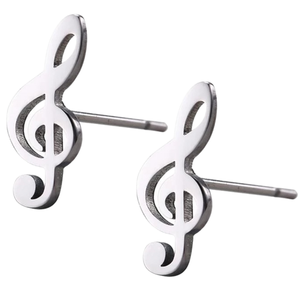 Treble Clef Stud Earrings - Silver