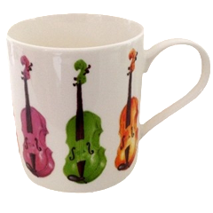 White Mug with Colourful Violins